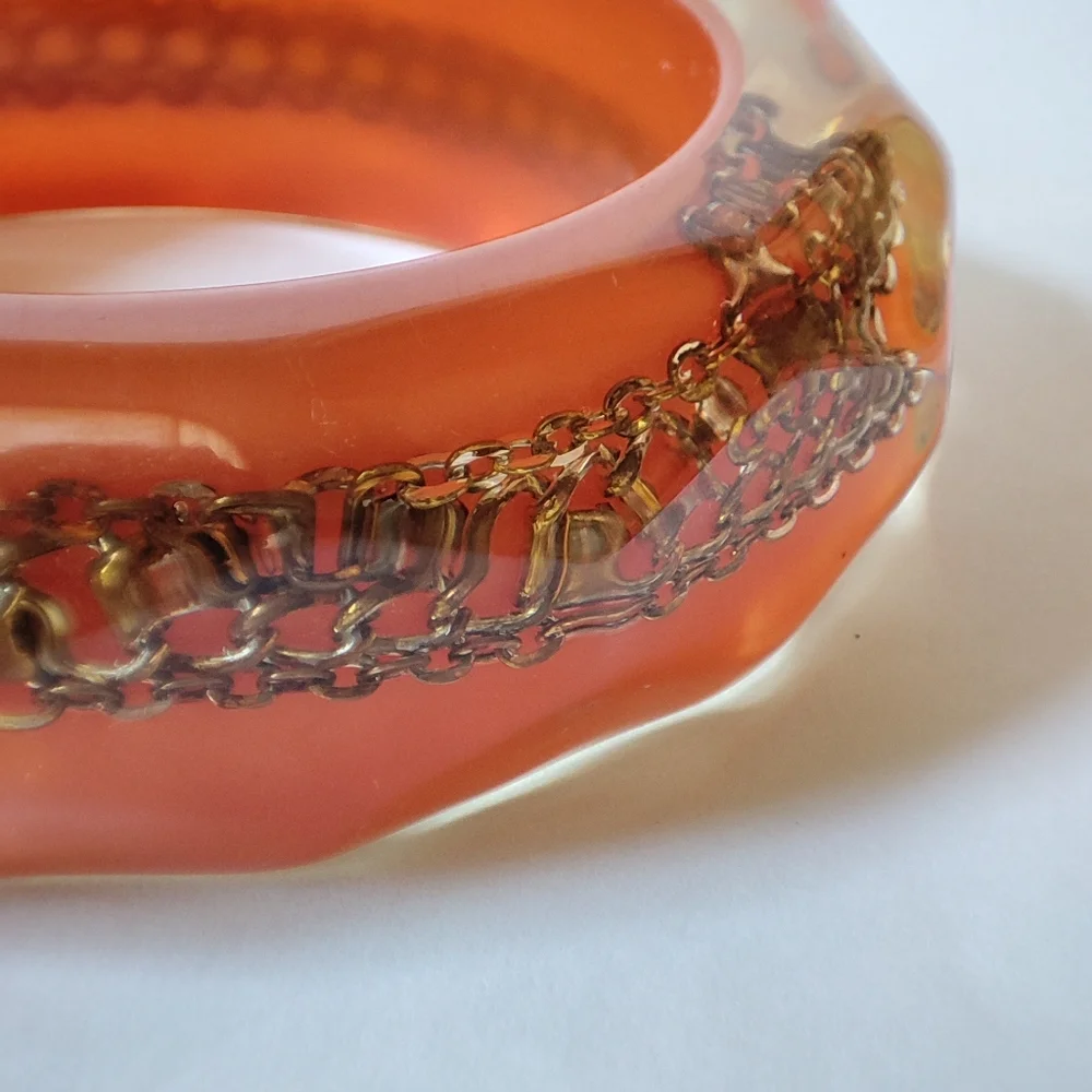 Chunky Lucite Chain Encased Bangle Bracelet Vintage Heavy Weight Layered EUC